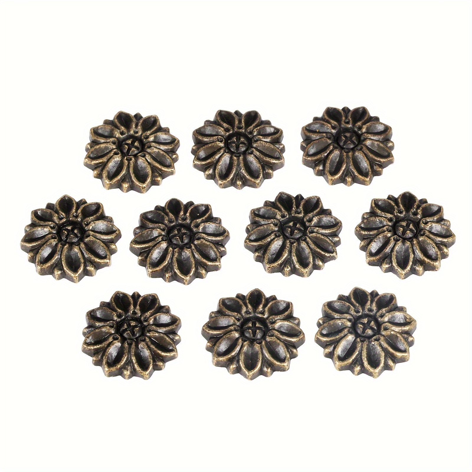 Image of 10pcs Alloy Corners Cabochon Ancient Flower Flatback Alloy Embellishment Patch Vintage Decor Wood Jewelry Box 23mm