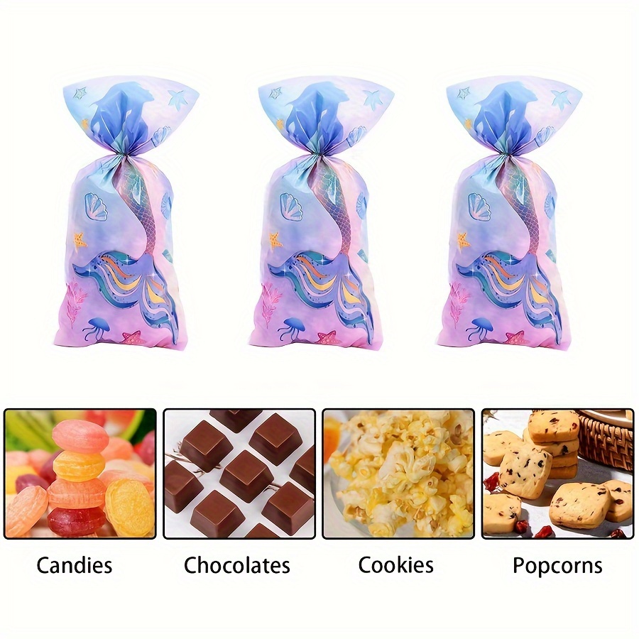 Cheap 50pcs Colorful Mermaid Party Bag Plastic Treat Candy Bag