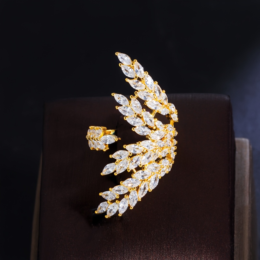 Image of Fashion Vintage Copper Ring With Synthetic Zirconia And Golden Wheat , 18k Gold Plated Adjustable Index Finger Ring For Women, Suitable As A Banquet Gift Or Holiday Present For Girlfriend