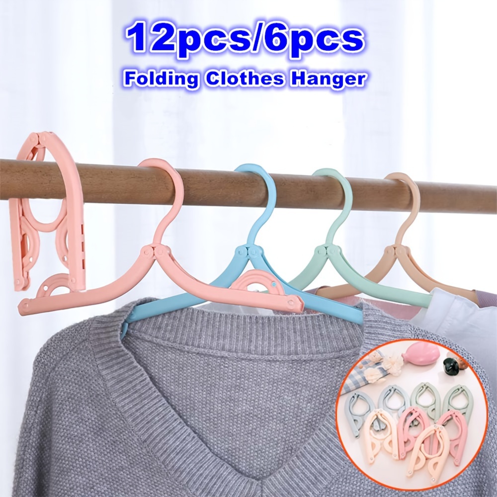 

12/6pcs Foldable Clothes Hangers, Plastic Encaustic , Portable Travel Hangers For Underwear Socks, & Dormitory Use, Space-saving Drying Rack For Clothing Stores