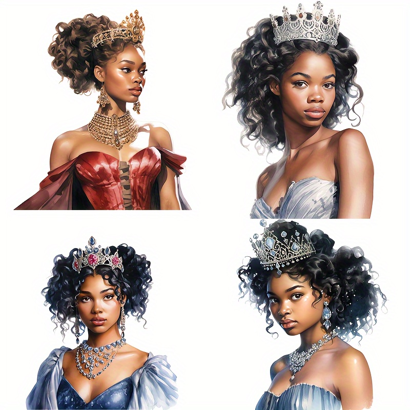 

4pcs Artistic Heat Transfer Sticker, African And American Princesses And Queens, Diy Iron-on Clothing Supplies & Appliques For Clothes, T-shirt Making, Pillow Decorating