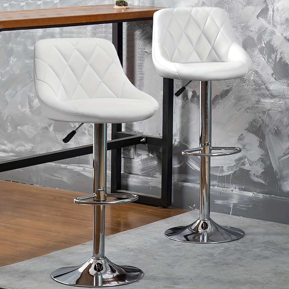 Set Of 2 Adjustable Swivel Bar Stools, With Ergonomic Backrest And Footrest, 360° Rotation Oval Faux Leather Seat, Sturdy Metal Frame, 53-73cm Height, Easy Assembly For Kitchen Island , White