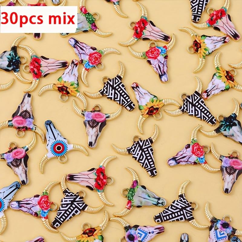 TEMU 30 piezas surtidas de colgantes de aleación con forma de cabeza de y flor vintage de 21*22 mm con de óleo goteando, para collar y pulsera DIY,