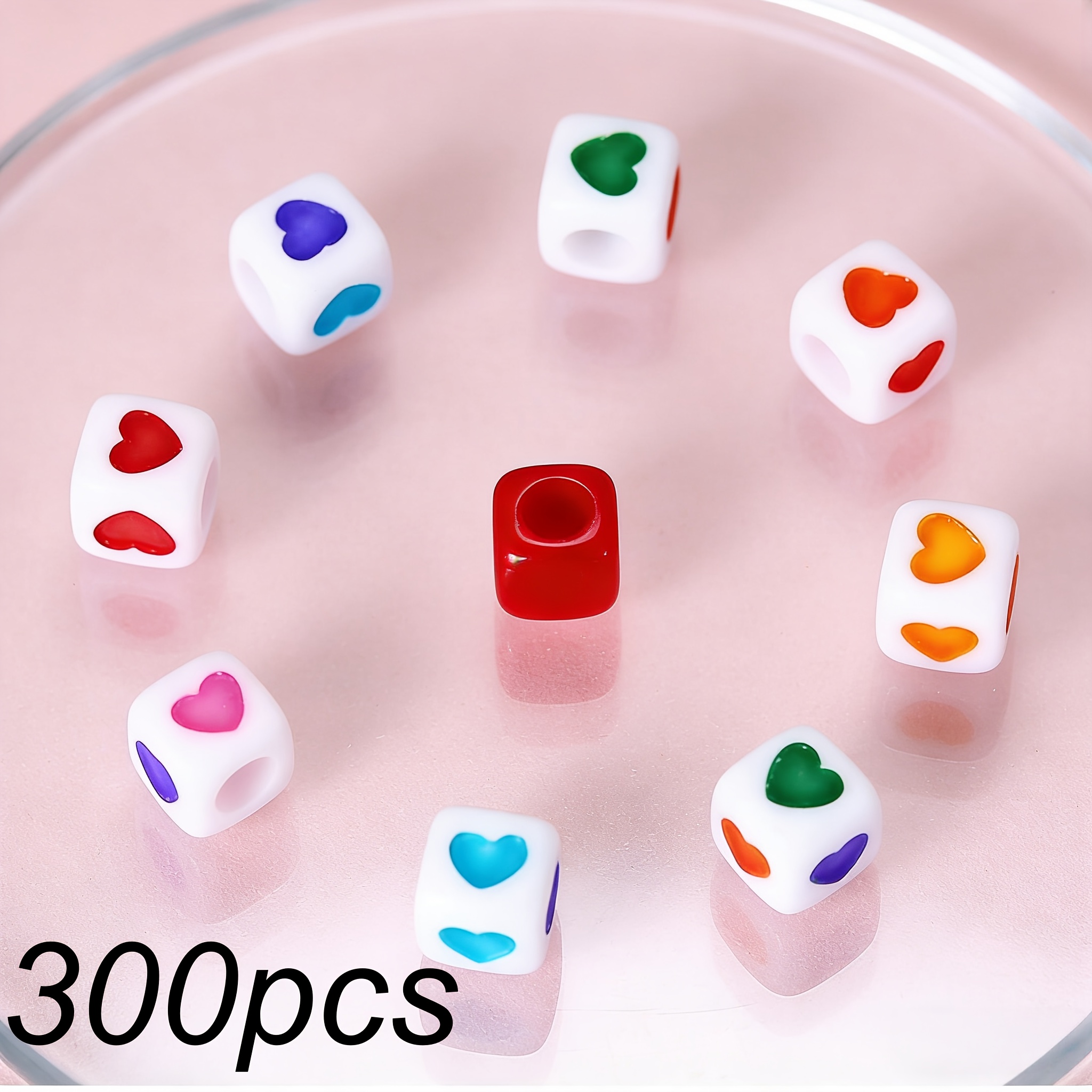 TEMU 300pcs Perles d'espacement en acrylique Cœur Carré Perles Cube en acrylique pour la fabrication de bijoux Additions Bracelet Collier Couleur