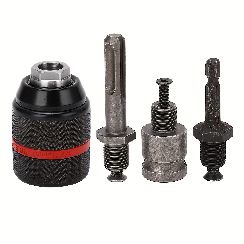4pcs Heavy Duty Keyless Drill Set With 1/2" Hex Shank - Includes Sds & Square Adapters For Electric Hammer, Fits Bits From 1.5mm To 13mm