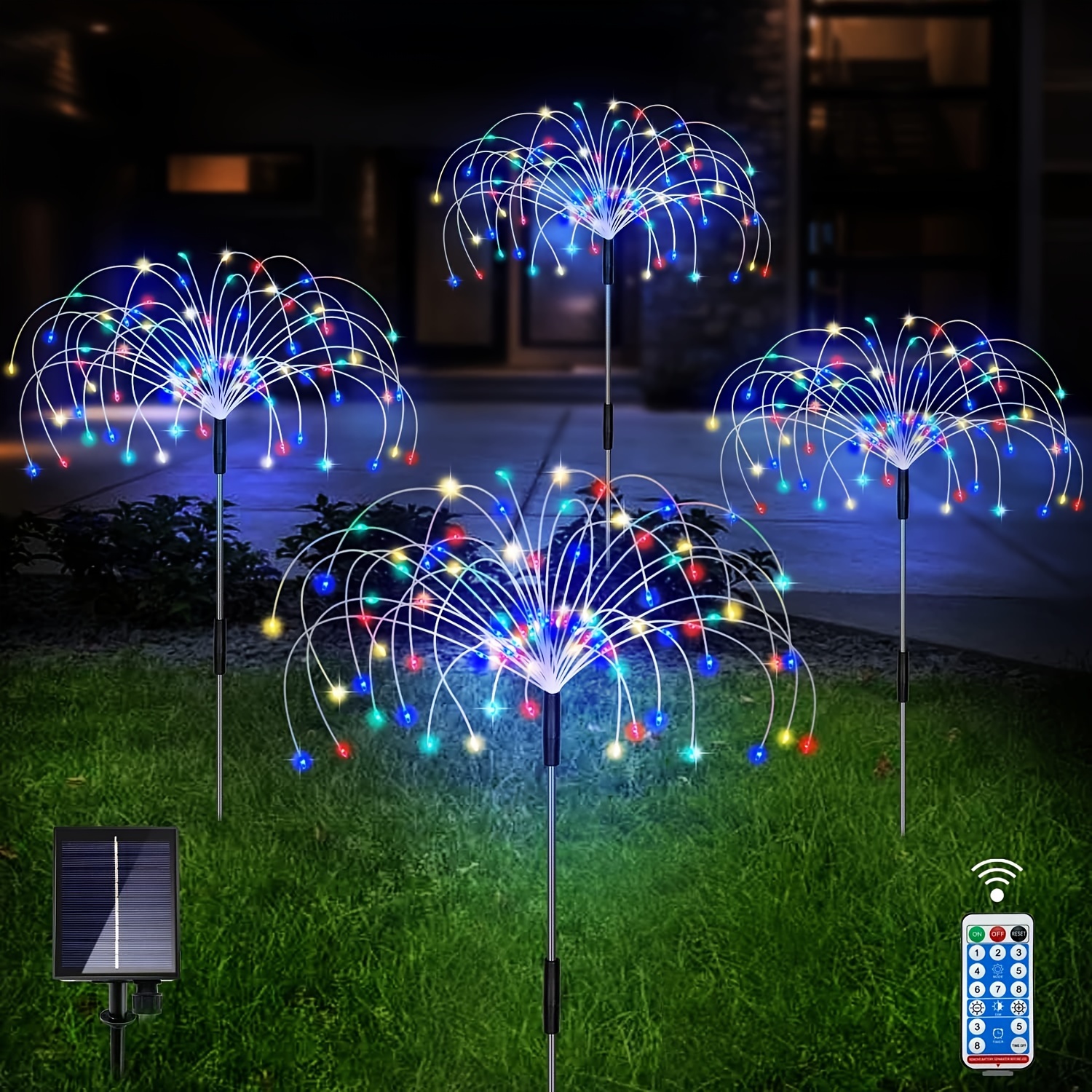 

Solar Garden Fairy Lights 4 Pack 120 Led Outdoor Firework Landscape Path String Lights Waterproof 8 Lighting Modes Remote Control For Backyard Christmas Party Decorative