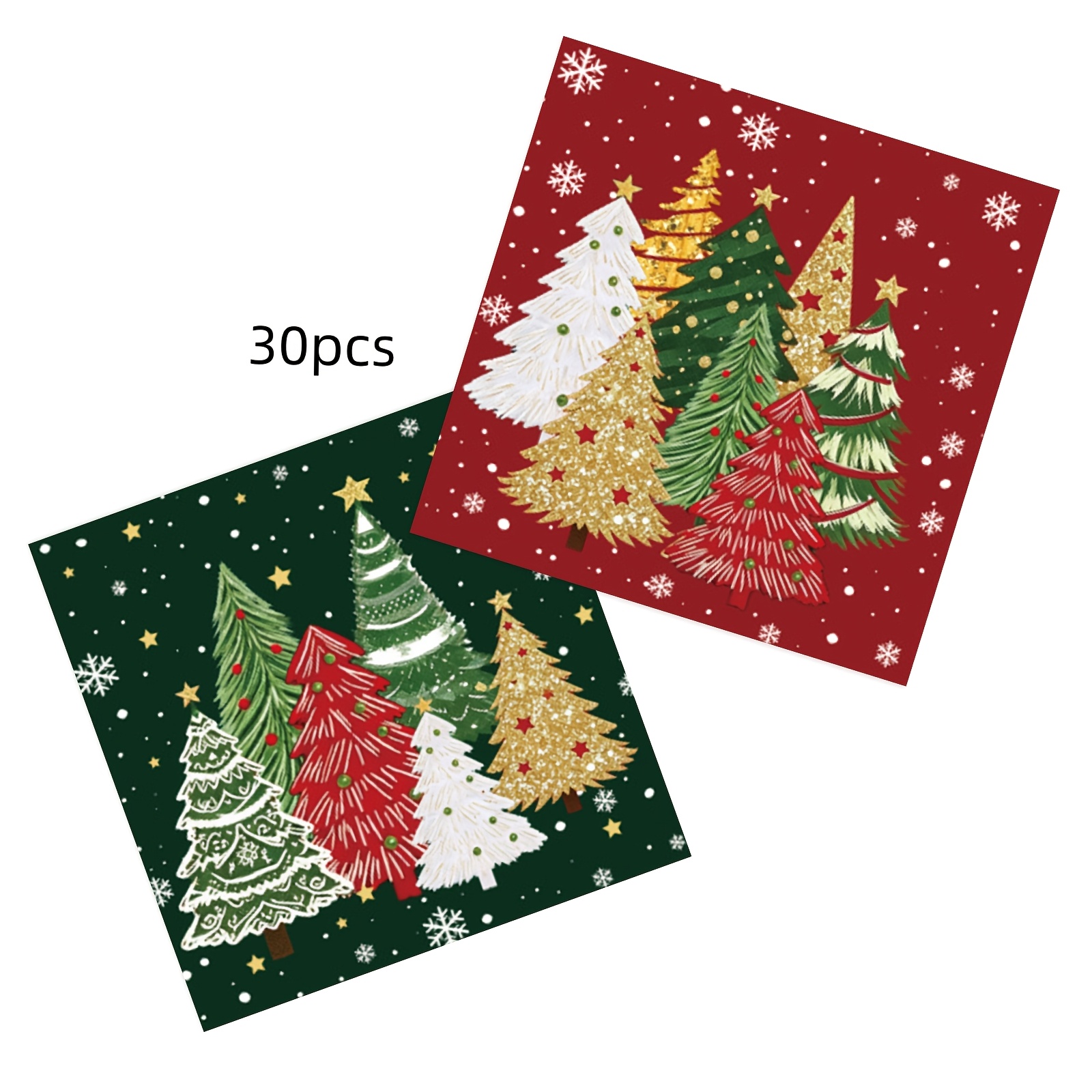 TEMU 30pcs Christmas Tree Party Napkins 16.5*16.5cm, Red And Green Christmas Tree Snowflake Party Dinner Decorations