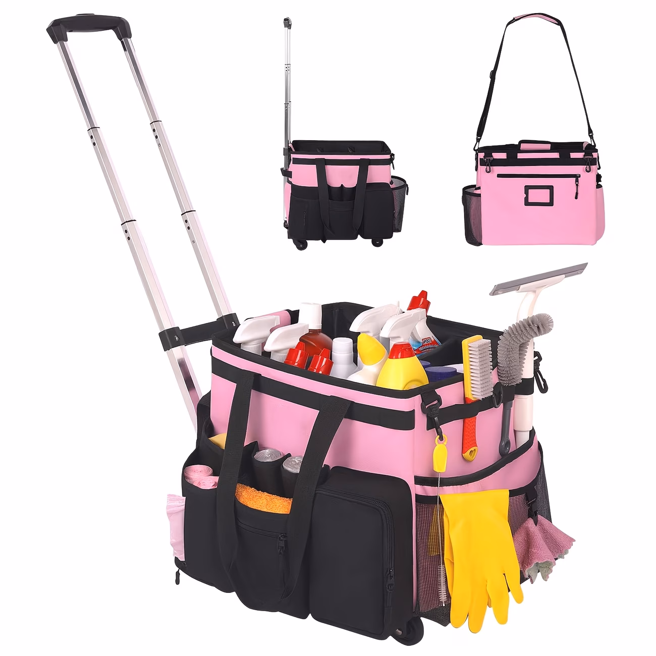 High-Capacity Large Rolling Cleaning Caddy Bag wit...