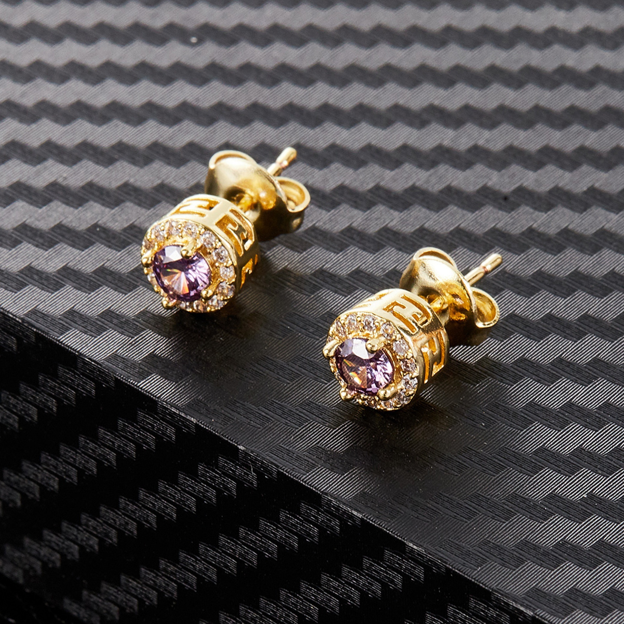 

Vintage Elegant 18k Golden Plated Copper Stud Earrings With Synthetic Purple Gems And Cubic Zirconia Accents, For , Engagement, Wedding, Party, Gift-, Day - All Suitable