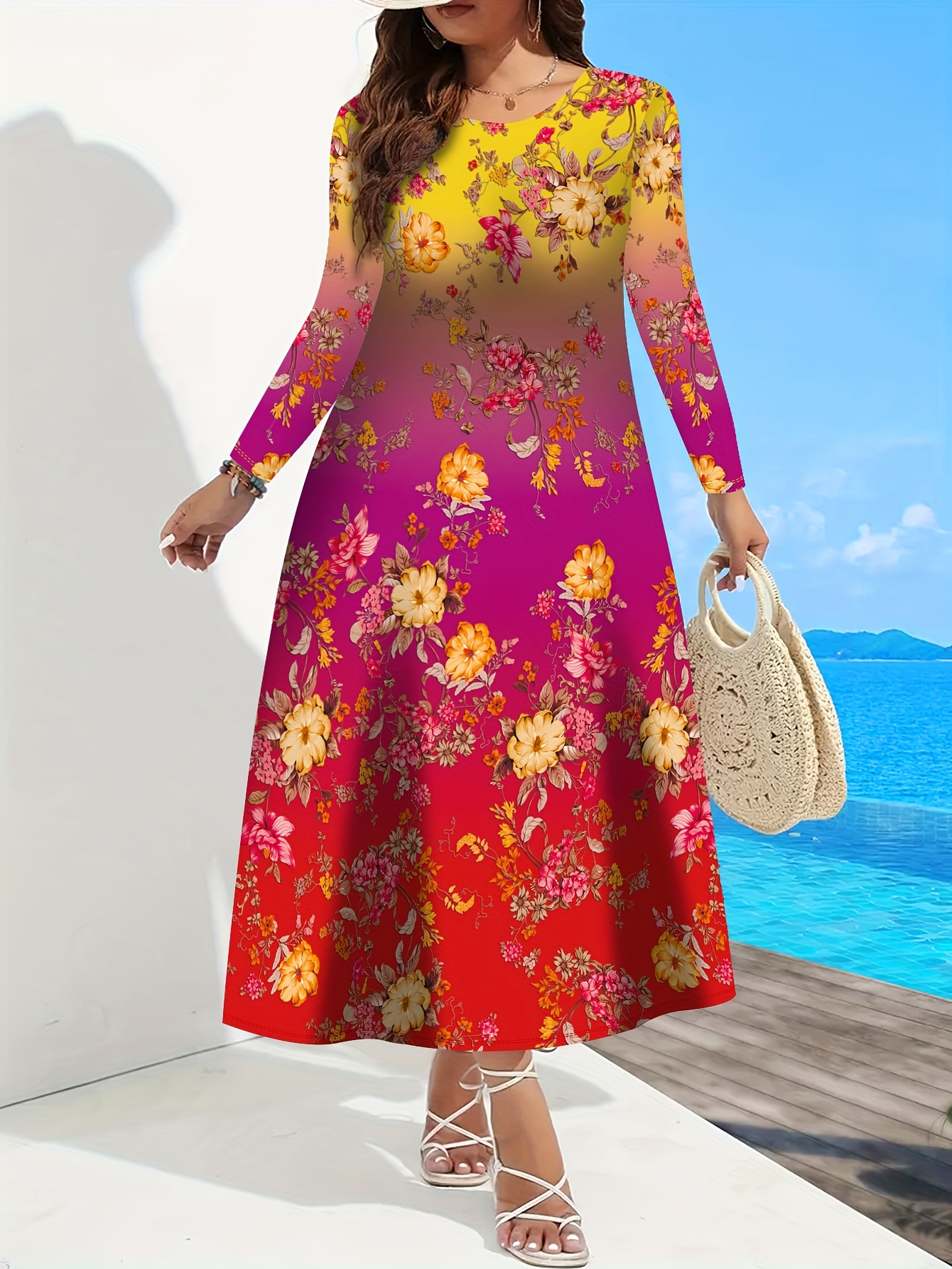 winter holiday dresses Blue Geometric Kaftan - Plus Size Holiday & Cruise Dress 1X-3X main image 0