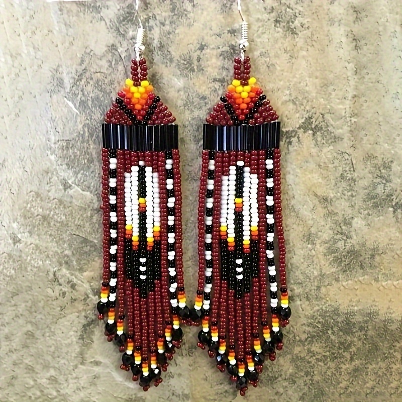 

Bohemian Beaded Tassel Earrings Vintage Style - No Plating, Iron Ear Needle, Bead Crafted, Boho Chic Ethnic Pattern Dangle Earrings For Gift, Party, Christmas Holiday - Pair