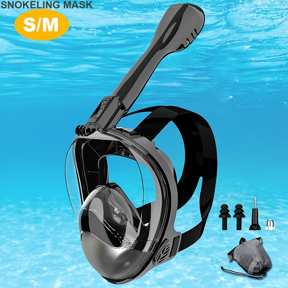1pc   silicone full face snorkel mask 180 panoramic view   anti leak anti fog with camera mount easy breathing   function for adults