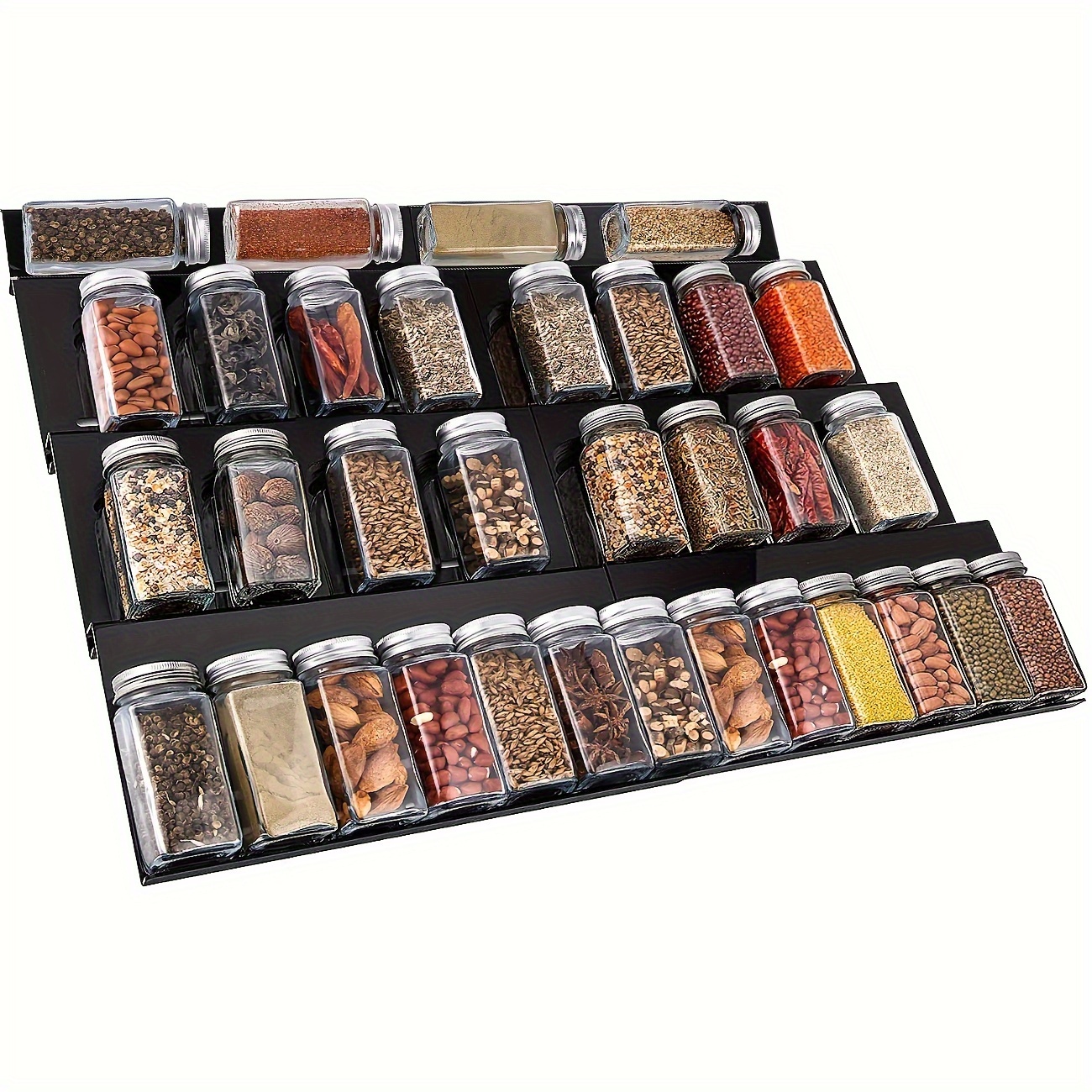 

Spice Drawer Insert From 30 Cm To 60 Cm, Extendable Spice Rack For Drawers, Organiser, Spice Insert Drawer Levels, Black