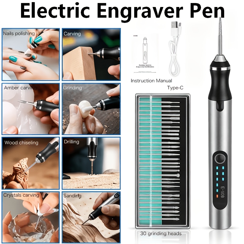 TEMU 3-speed Cordless Electric Engraving Pen & Mini Rotary Tool - Usb-c Rechargeable Suitable For Diy Crafts, Jewelry Making, Jade Carving, Sanding,