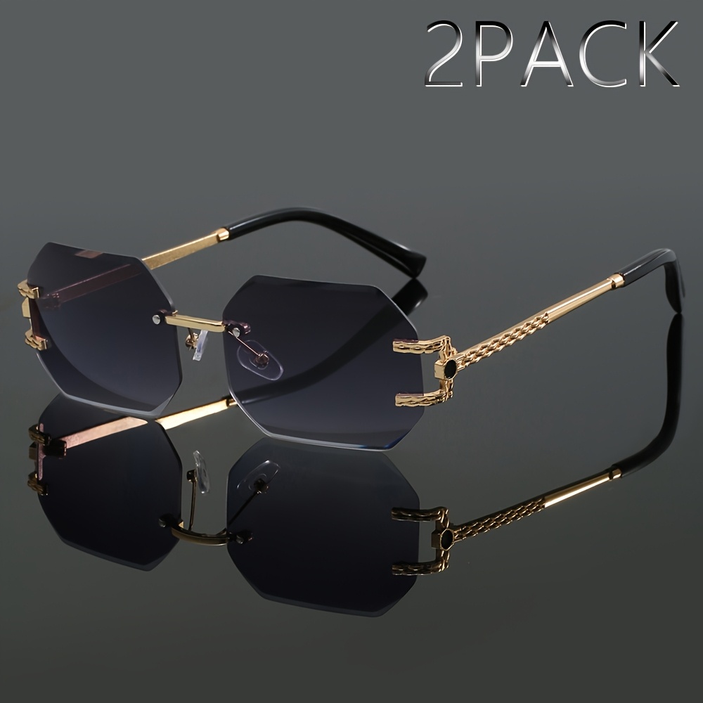 Image of 2pcs Women's & Men's Frameless Square Fashion Glasses Suitable For Parties, Vacations, Daily Use, Blocking Eyewear Gifts For, Christmas, Mother's Day, Professional Outdoor Lens