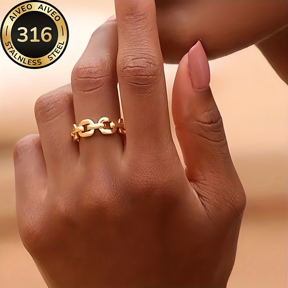E-shop Hochwertiger Edelstahl-Hypoallergener Goldener Offenring, -Verblassen, Einfach Elegant, Ideal für den oder Partys, Modischer Damenring,