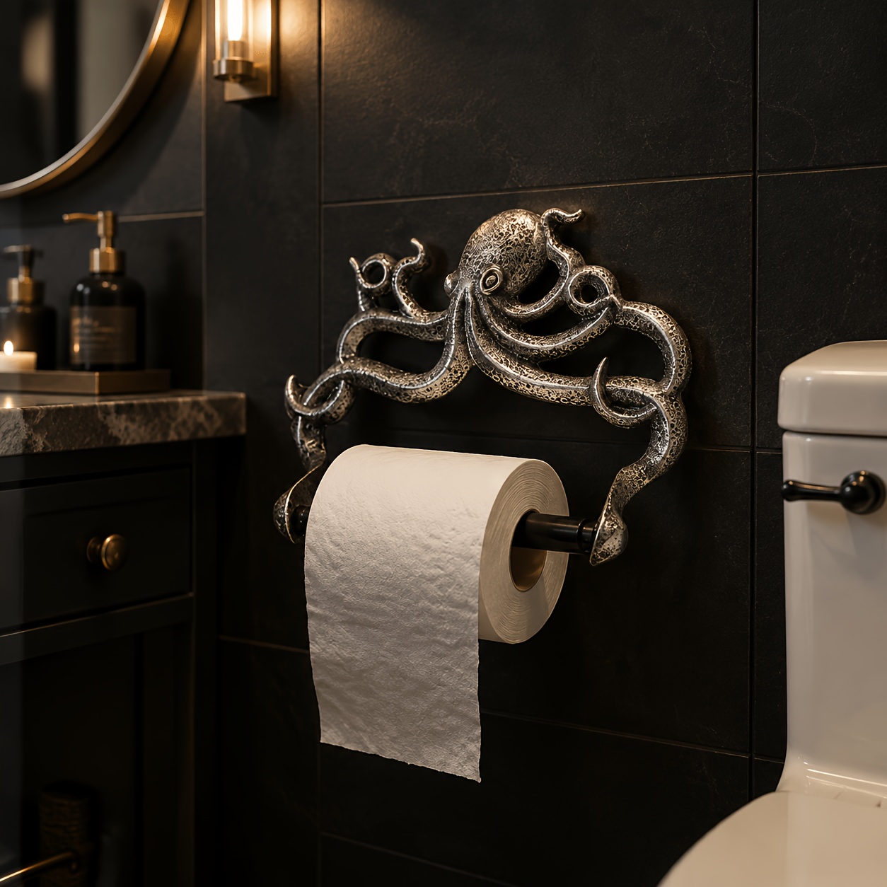 cast octopus toilet paper holder vintage nautical style bathroom decor functional tissue storage for   indoor outdoor use