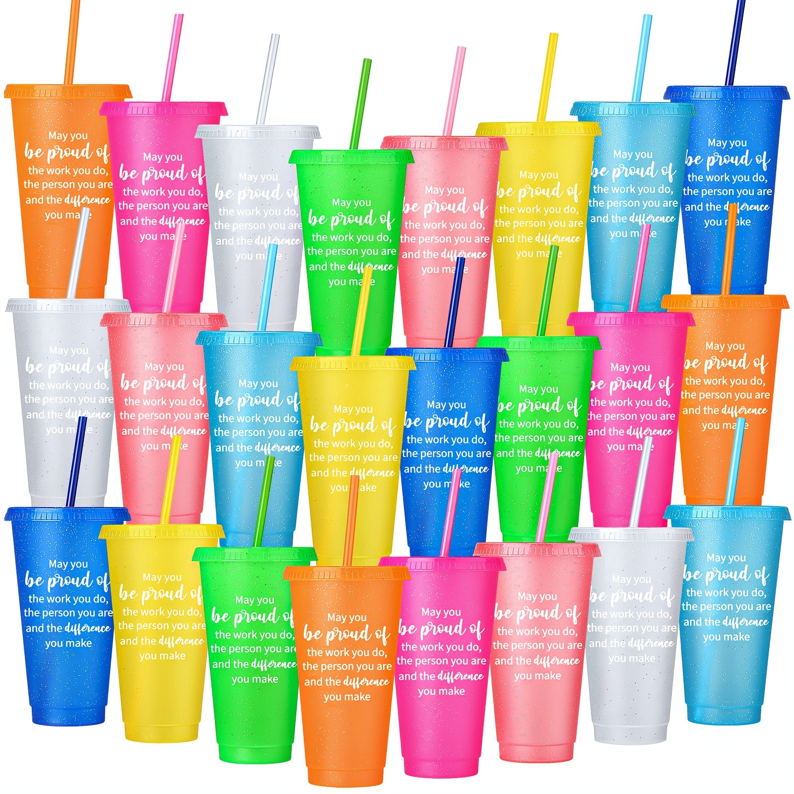 

24pcs Inspirational Appreciation Tumblers - 24oz Reusable Plastic Cups With & Straws For Teachers, Employees, And Graduation Gifts