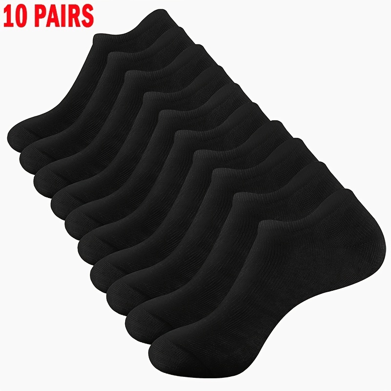 

10 Pairs Of Men's Cotton Anti Odor & Sweat Absorption Low Cut Socks, Comfy & Breathable , For All Wearing