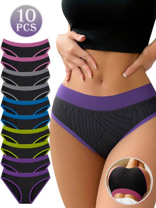 10 pack elegant lightweight breathable sweat proof fabric womens panties color block suitable for yoga anti slip no restriction