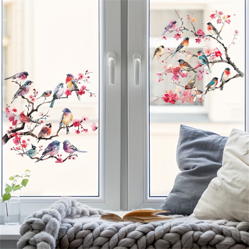 

Watercolor Flowers Birds Window Background Wall Decoration Wall Sticker Self-adhesive