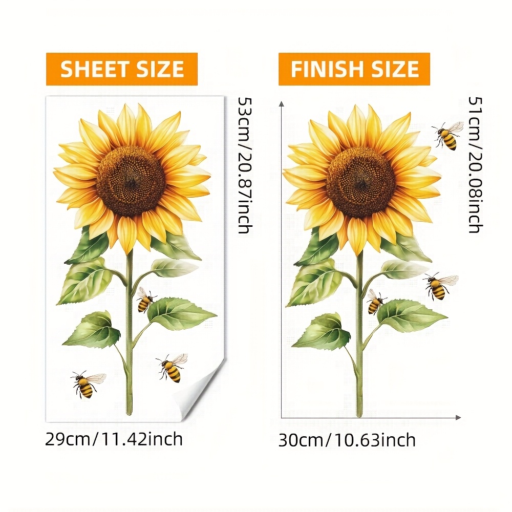 Image of Sunflower Flower Wall Sticker, Colorful Sunflower And Bee Pattern Decals, Home Decor For Living Room, Bedroom, Dining Room, Study, Entranceway, Wall Art, Self-adhesive Removable, 1pc/29*53cm