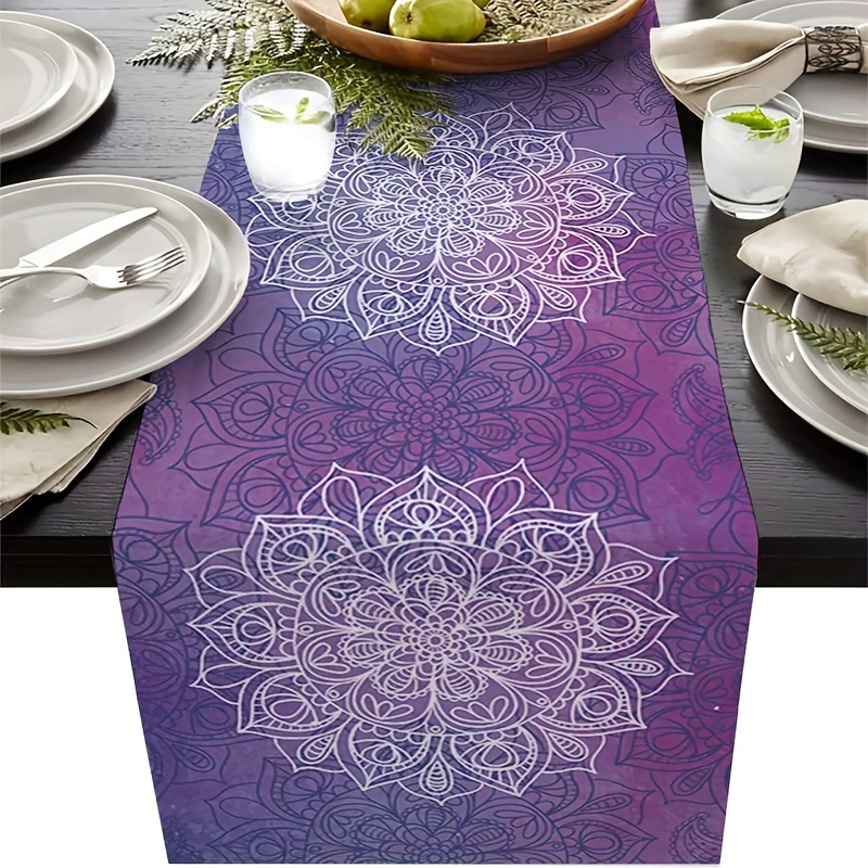 

Bohemian Mandala Flower Linen Table Runner - 100% Linen Non-woven Fabric Rectangle Tablecloth For Holiday Party, Farmhouse Kitchen, Wedding Decor - Weaving Rectangular Table Linen