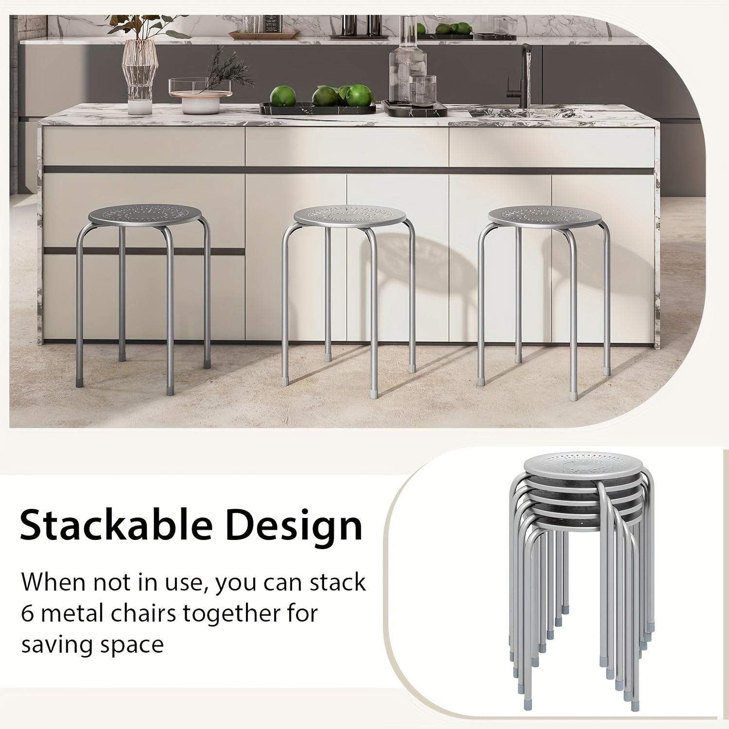 Deals Set of 6 Stackable Round Metal Stools