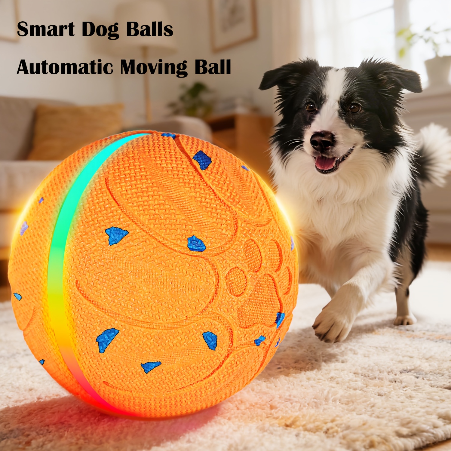 TEMU Intelligent Teasing Dog Ball, Interactive Dog Toys, Random Rolling And Jumping, Colorful Lights, Long Life 4h, Comes With Charging Cable And