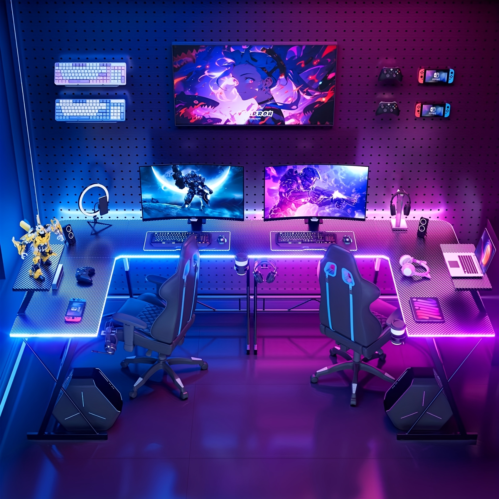 Mr IRONSTONE 51 Inch L-Shaped Gaming Desk with Display Stand-like Top (Compatible with PC/Laptop/Tablet) - Heavy-Duty Metal Frame & X-Legs, Easy Assembly Computer Table for Home Office, Esports Setup, Corner Desk, No Wood, Black (Game