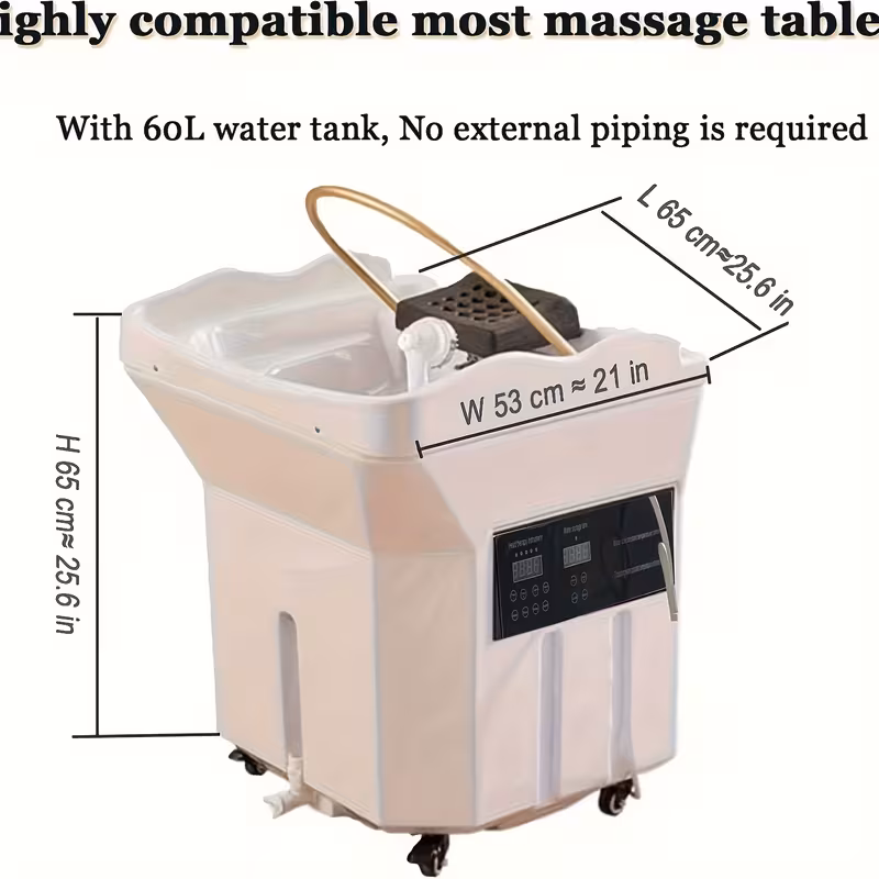 equipment for head spa including a shampoo basin a large 60l water tank with fumigation and water circulation designed for japanese massage and light for intended for use with a shampoo bed bed not included Product details 0