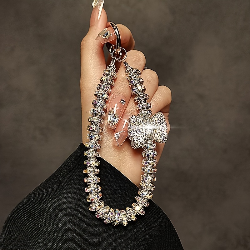 

Luxury Crystal Phone Wrist Lanyard - Fashionable Bling Rhinestone Bracelet Strap, Clip-on Accessory For Smartphones