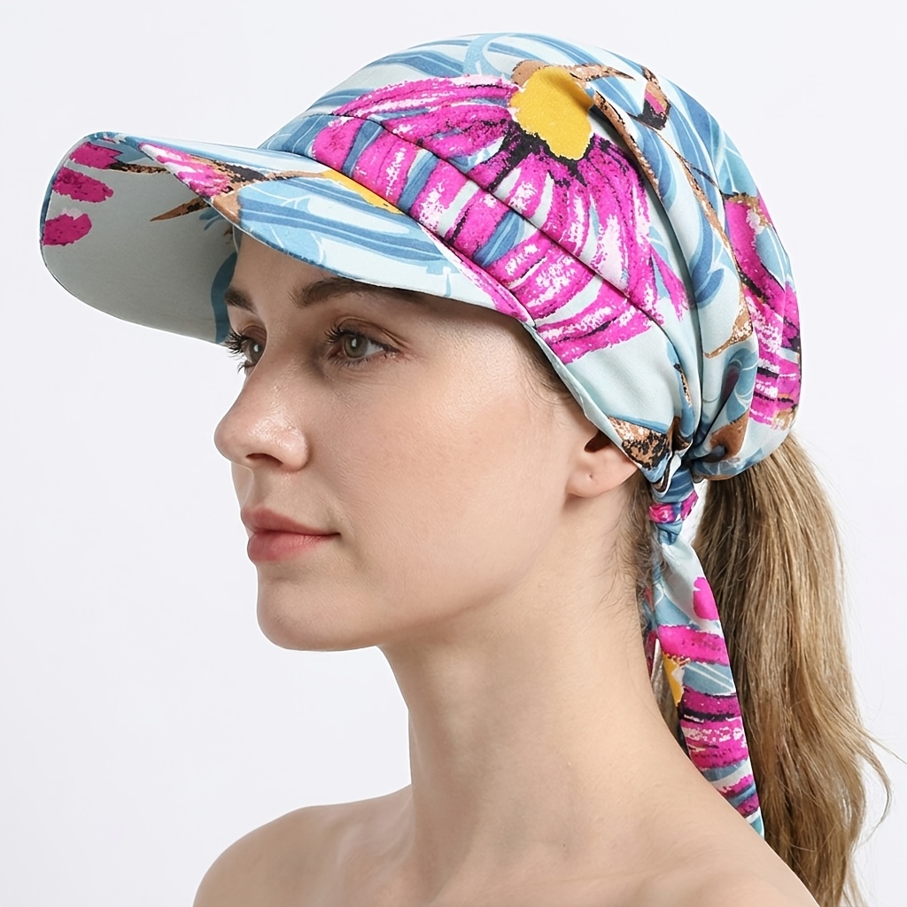 TEMU Braid-style Brim Tie Headscarf Hat, Outdoor Peaked Headwrap, Sun Hat, Travel Beach Hat, Print Pattern Position Is Random