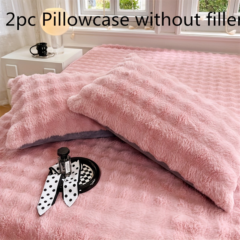 

2pcs Luxurious Rabbit Fur Pillowcases - , & For Dorm , Washable Zip