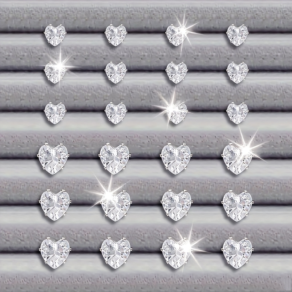 TEMU 12 Paar Elegante herzförmige synthetische Zirkonia Ohrstecker, Französische Exquisite Damen Alljahreszeiten Vielseitige Ohrschmuck, , Party und