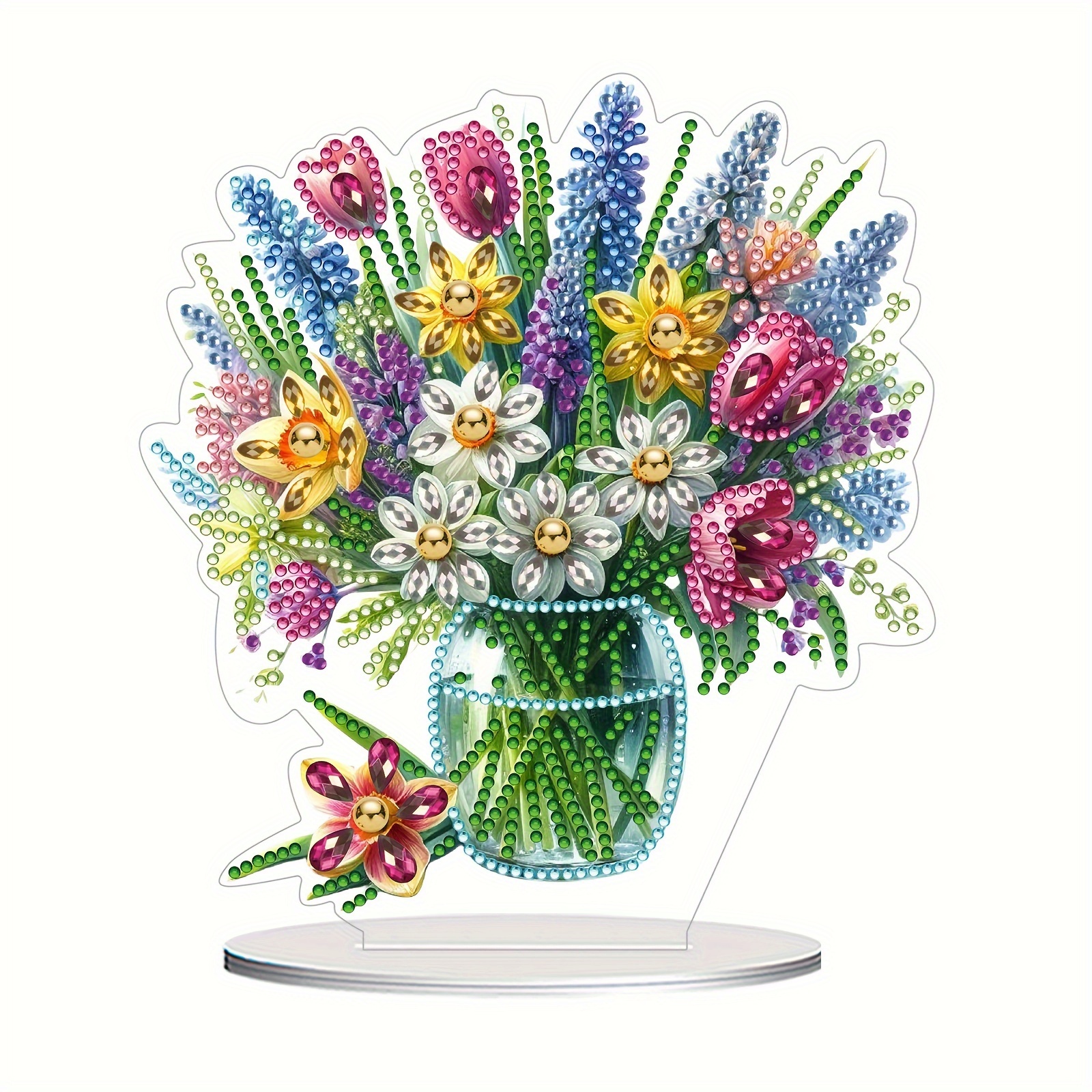 

Diy Diamond Painting Kit - Acrylic (pmma) Flower Bouquet Design With Irregular Diamonds, Craft Gift Set For Office Desk & Bedroom Decor, Creative Handmade Artwork For Home Decoration