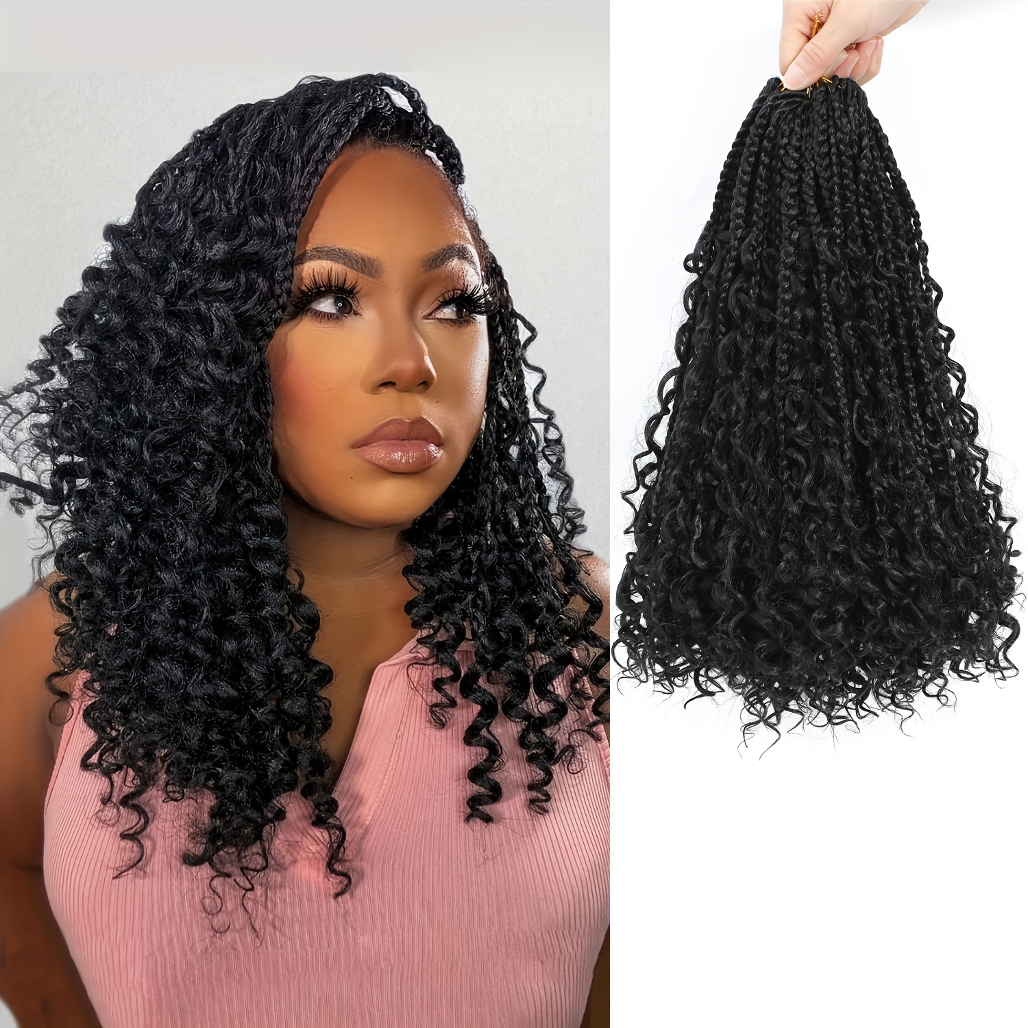 8 packs 14 inch   box braids with afro curly   ends bohemian crochet synthetic hair extensions for   lightweight for parties events all   0