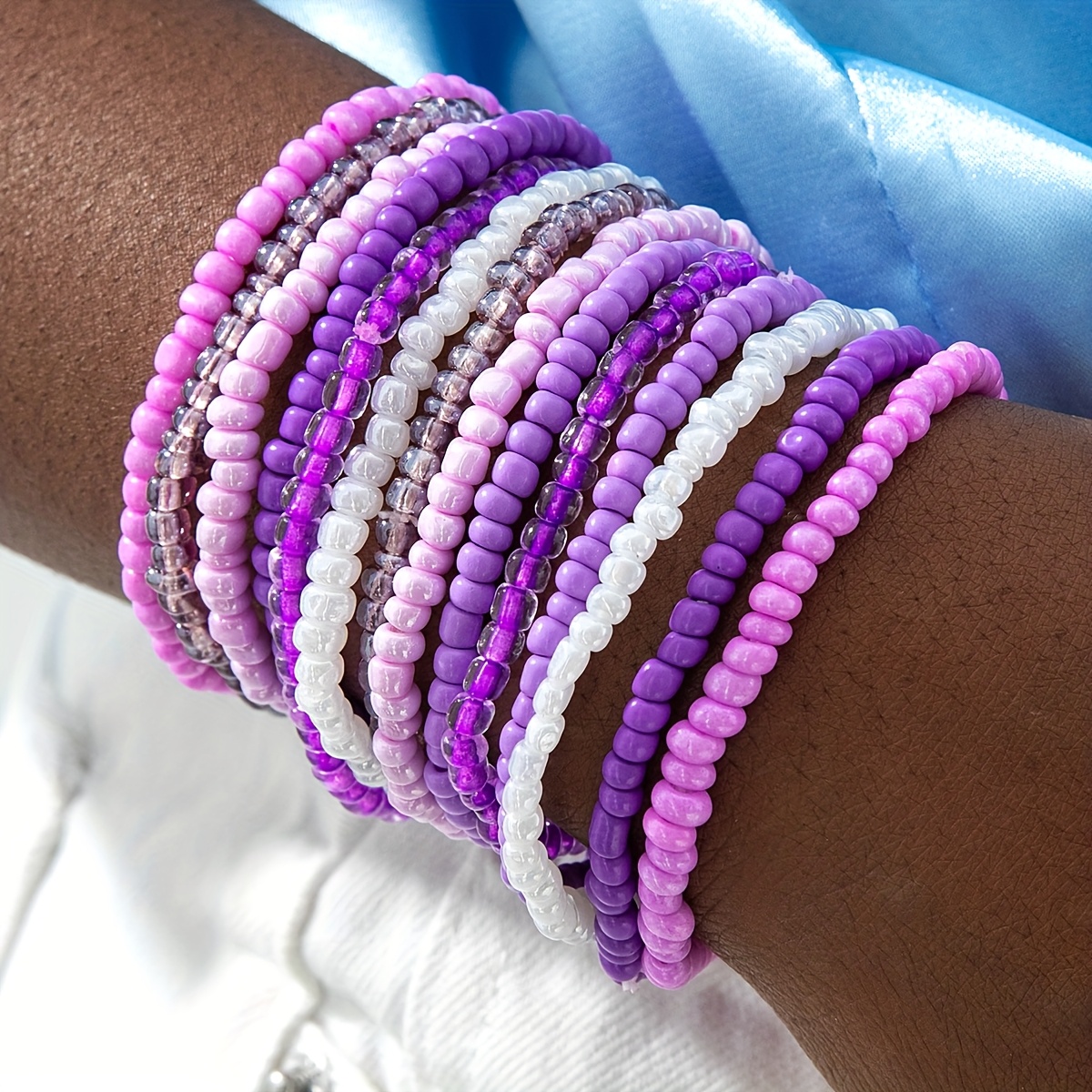E-shop 14-teiliges modisches elegantes Armband-Set aus lila Harz-Perlen, geeignet für Abschlussbälle Zusammenkünfte für Damen, ein Geschenk für Freunde