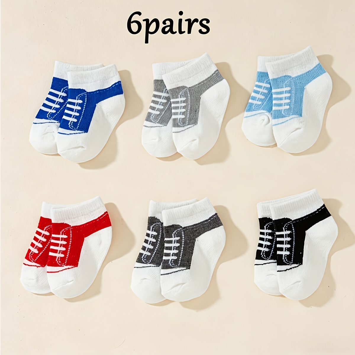 6 Pairs Ultra-comfortable And Stylish Baby Socks! Featuring Sneaker-like Designs, Breathable And Durable Socks Are Perfect For Active Babies. Ideal For Use During Playtime, Tummy Time, Or First