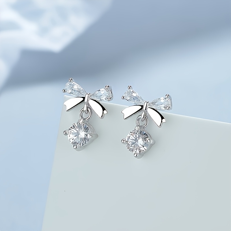TEMU 1 Pair Of Spring/summer Bow Stud Earrings For Women, New Niche Design, High-end Earrings, Gentle And Sweet Dangle Earrings, Holiday Party Gift