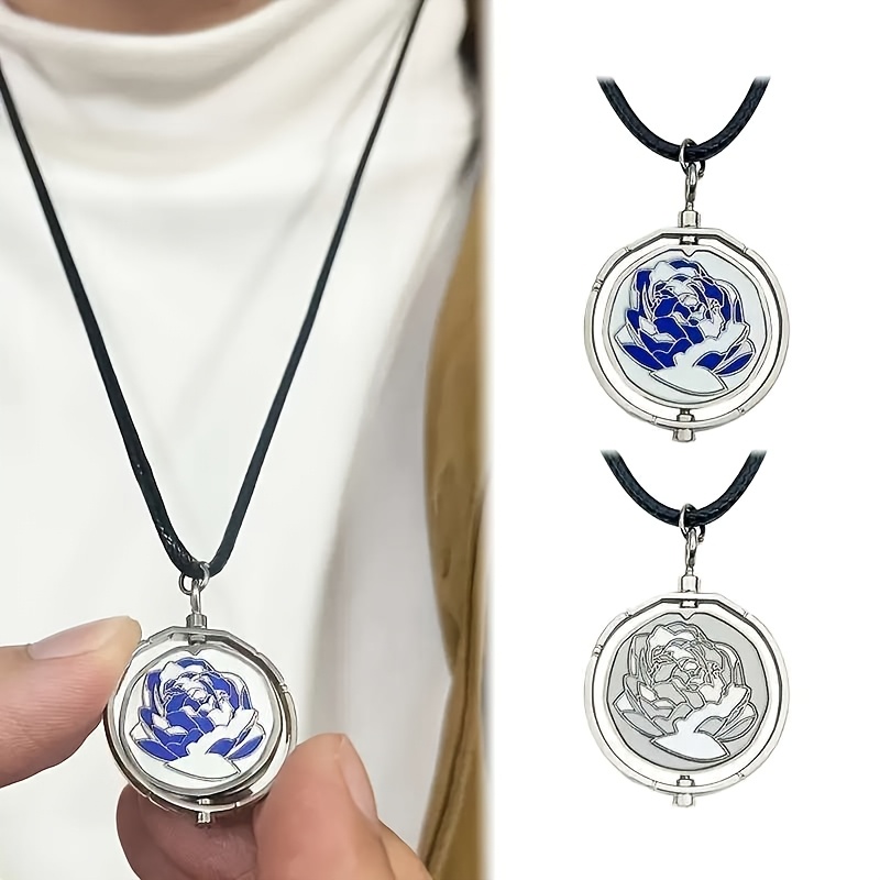 

Fashionable Blue Rotating Rose Pendant Necklace - Zinc Alloy Jewelry, Party & Valentine's Day Gift, Mardi Gras Accessory