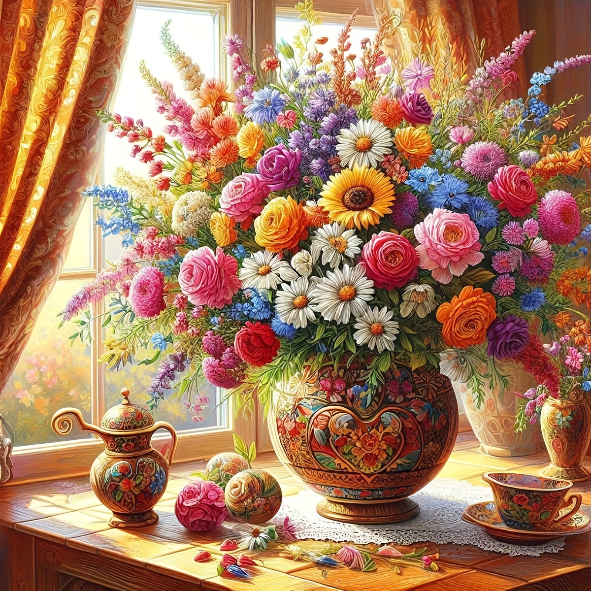 

1pc A Surprise Gift Of Diy Handmade 5d Diamond Art Painting, Full Of Multi-colored Flowers, Without Frame, Size 40*40cm/16x16in, Is A Diamond Art Painting Art Embroidery And Wall Decoration.