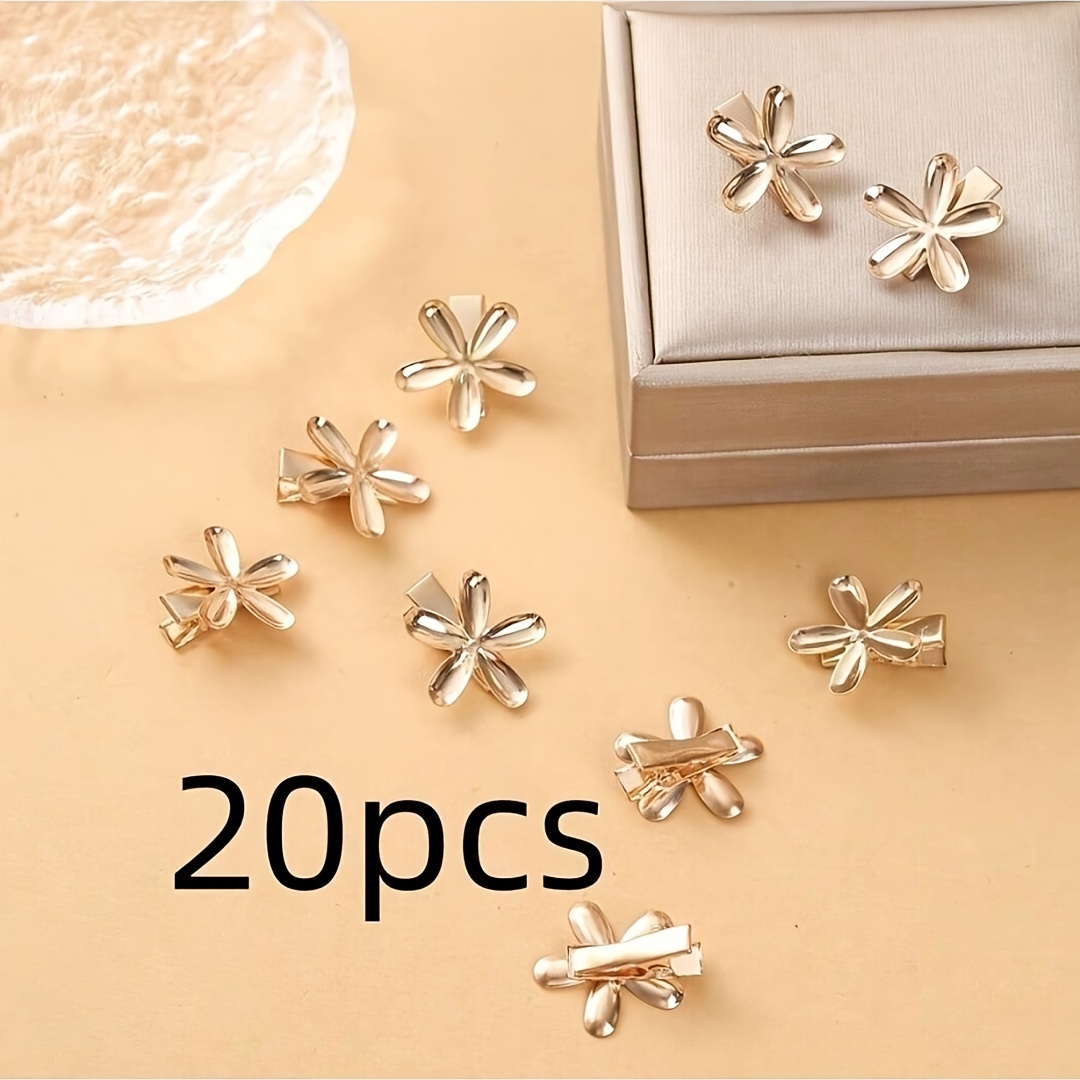 TEMU 20pcs Solid Color Casual Elegant Aluminum Alloy Five-petal Flower Bangs Side Duckbill Clip Universal For