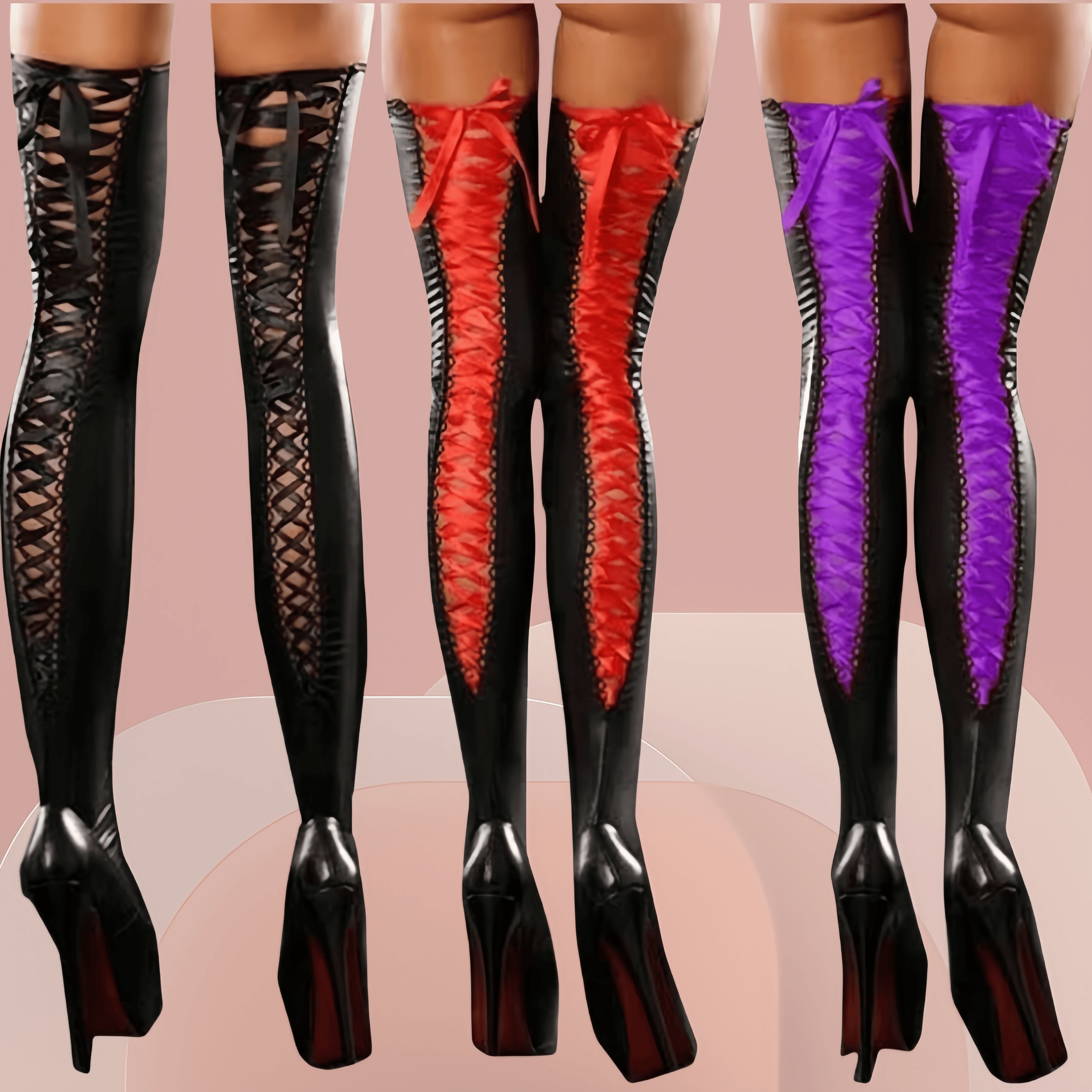 

-up Over-the-knee Socks: A Fashionable Pair Of High-waisted, Long-sleeve Stockings With A And Black Design, Perfect For And Parties