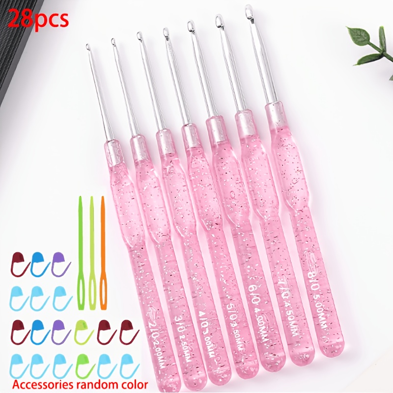 TEMU 28pcs Colorful Transparent Plastic Handle Crochet Hook Set, 2-5mm Knitting Crochet Supplies, Suitable For Crochet Beginners/lovers