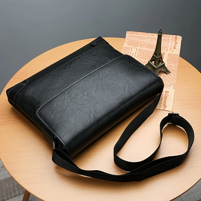 vintage style shoulder bag large capacity business briefcase casual crossbody satchel with polyester lining edge paint detail black details 4