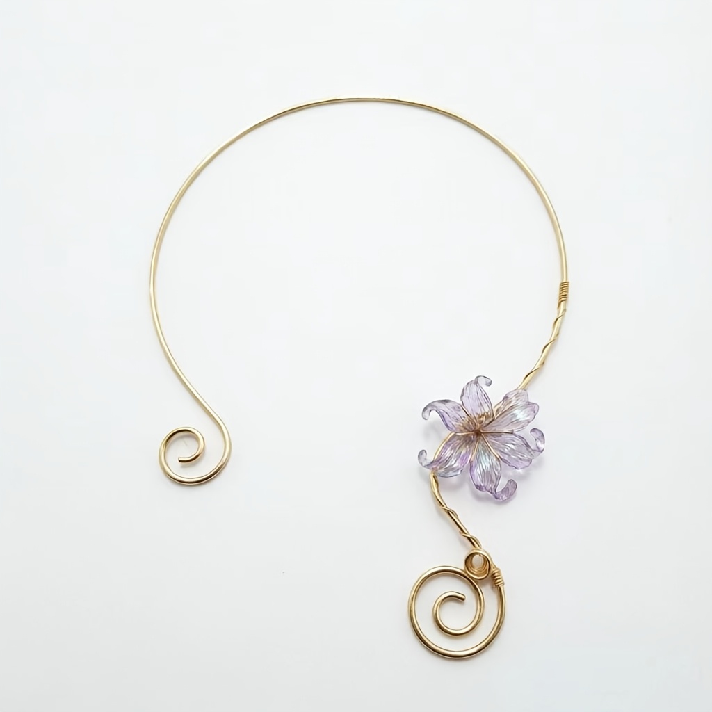 TEMU Bohemian Retro Iridescent Iris Flower Necklace - Adjustable Spiral Wire Flower Collar, Iridescent Suitable For Daily Wear, Parties, Gift, Summer