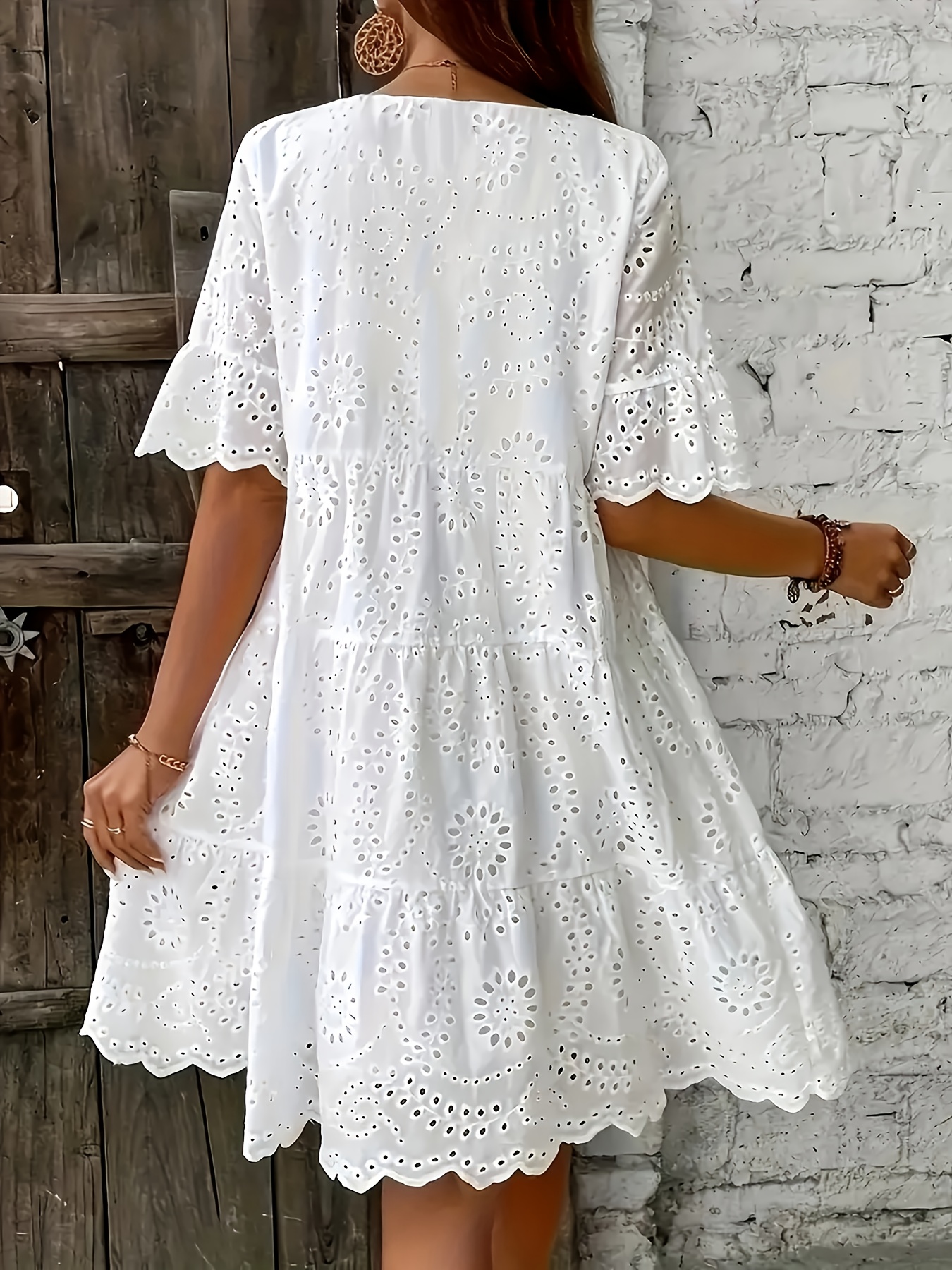 Casual Boho White Midi Dress Boho Beach Dress Summer Pure Color