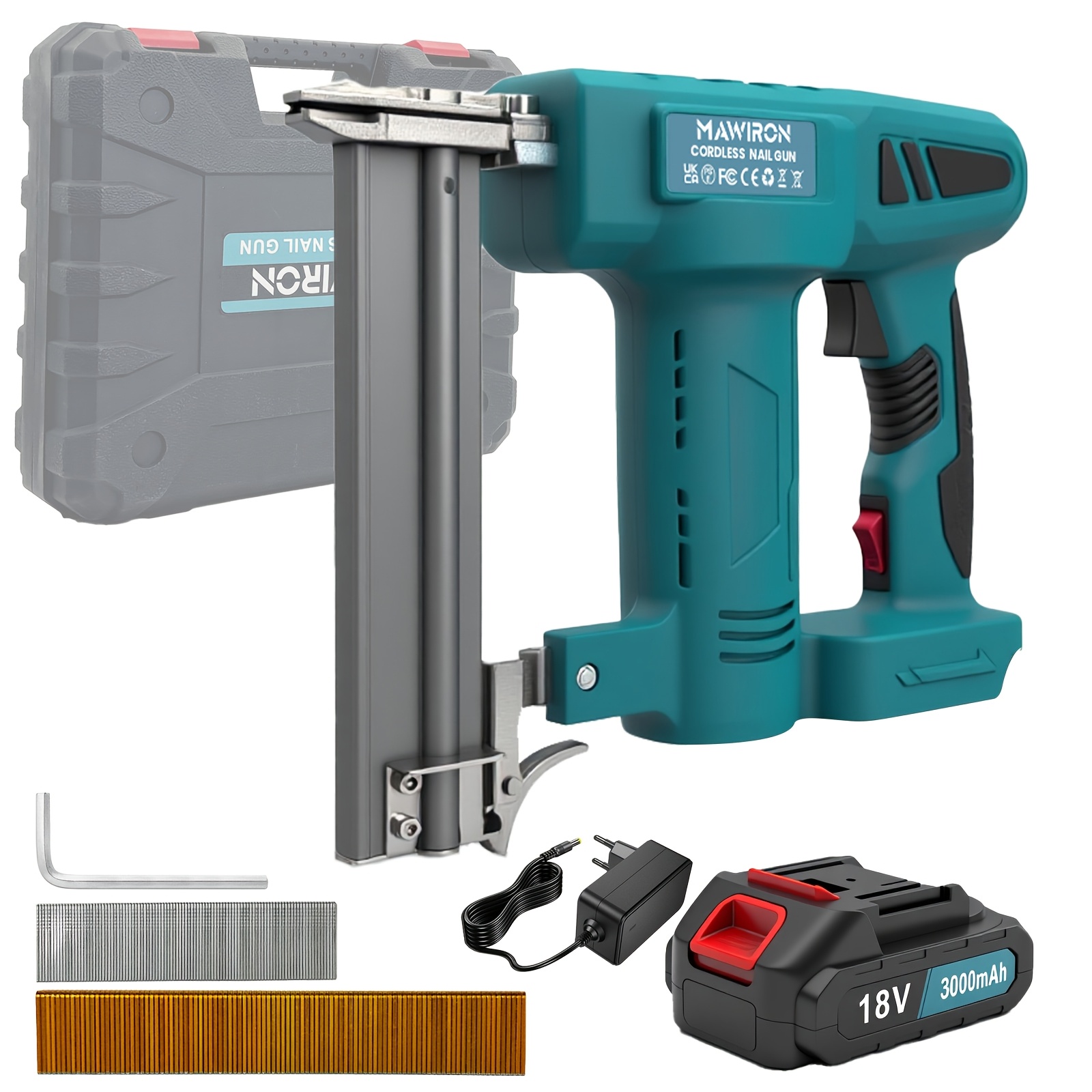 Image of Nail Gun Cordless, 450w Electric Nail Gun With 3.0ah Battery & Fast Charger, 1000 Nails, Electric Cordless Nail Gun, For Of Upholstery, Furniture, Home Improvement Industrial Tools, Woodworking