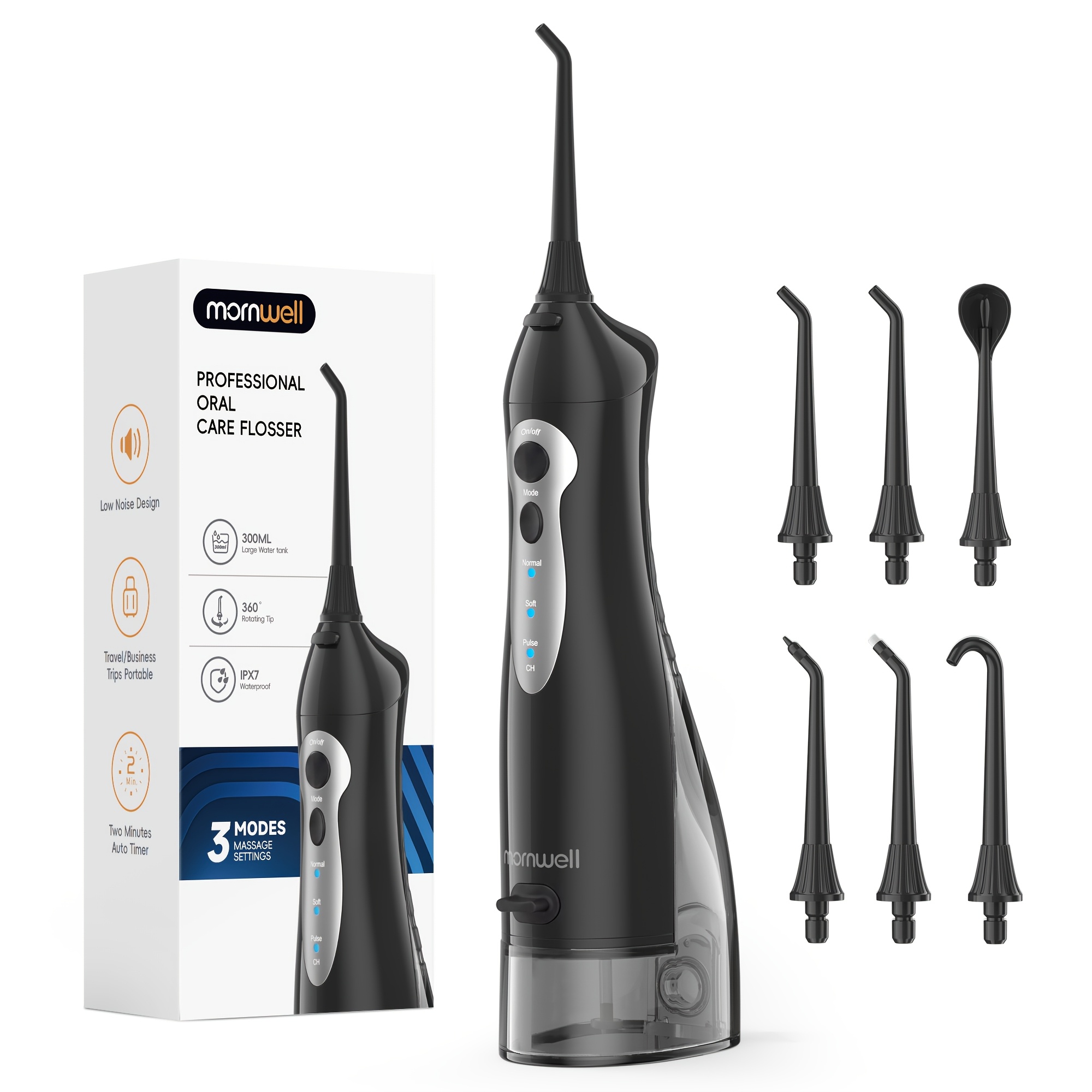 Classic Portable Oral Irrigator, 300ml Large Water Tank, Ipx7, Includes 4 Nozzles, Rechargeable Teeth Cleaner, Suitable For Gifts Or Self-use